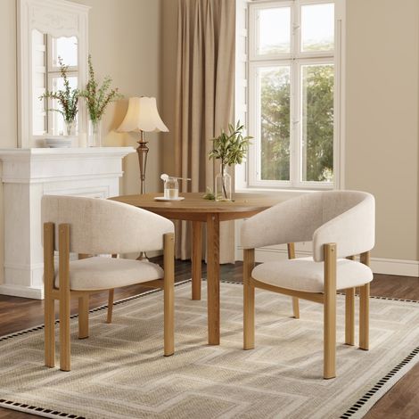 Sillas de comedor pack de 4, metal efecto madera y lino beige, con reposabrazos DESVIAE (1/5)