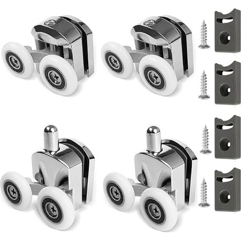 Jeu de 4 roulettes de remplacement pour porte de douche, en alliage de zinc, 23 mm, avec butée anti-collision et vis, pour portes courbes et en verre (1/5)