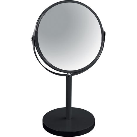 1 Miroir de maquillage, double face, grossissement x2, pivotant 360 degrés, métal noir, pour salle de bain