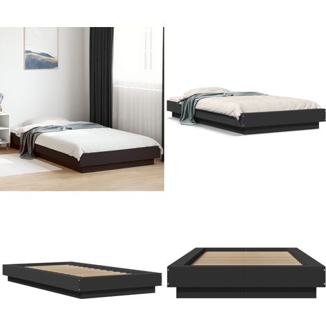 Bettgestell Schwarz 90x200 cm Holzwerkstoff - Bettes Gestell - Doppelbett - Holzrahmen - Schwarzes Bett - Lattenrost - Home & Living (1/5)