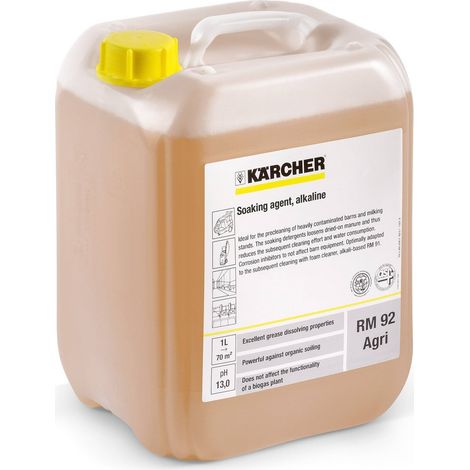 KARCHER Agent de Trempage PressurePro Alcalin RM 92 Agri 62956560, Bidon de 10 L, pH 13, pour Secteur Agricole, Formule Concentree