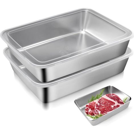 Charcuterie, 2 pcs Boite Inox 304 2900 ml avec Couvercle, Rangement Réfrigérateur, Saucisses, Panure (1/5)