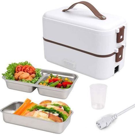 Bento Lunch Box Chauffante Electrique, 220V 300W 0.8L Boîte Repas, 2 Couches Compartiment,PTC Chauffe Plat Electrique pour Cuiseur (1/4)