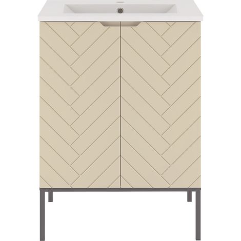 Waschtisch 60 cm breit in Beige mit gefrästen Fronten ANGERA-140 (1/5)