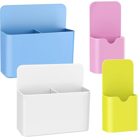 Boîte de rangement magnétique, lot de 4 porte-crayons pour tableau blanc, 2 grands et 2 petits, bleu/blanc/rose/jaune. (1/5)