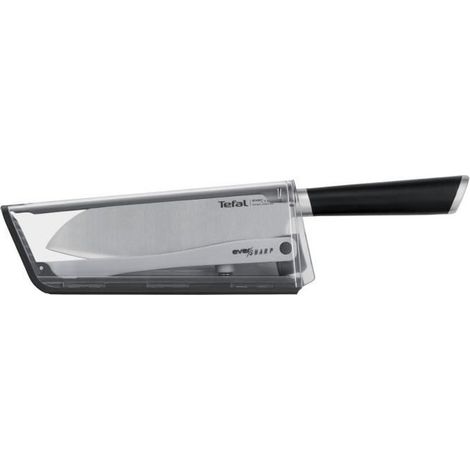 TEFAL Ever Sharp Couteau de cuisine Santoku 16,5 cm, Aiguiseur intégré, Technologie sécurisée, Acier inoxydable allemand K25 (1/5)