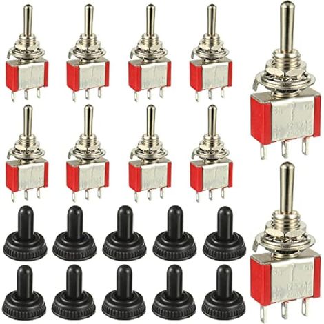 Interrupteur à bascule momentané avec capuchon étanche Mini miniature 3 broches 3 positions ON/OFF/ON SPDT 5A 125V / 2A 250V pour tableau de bord de voiture (10 pièces) (1/5)