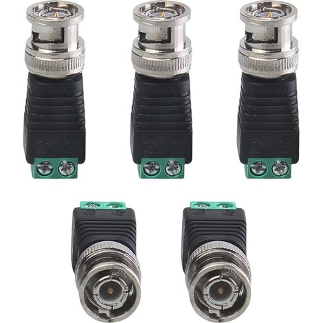 Lot de 5 connecteurs BNC sans soudure - Bloc de raccordement vidéo à 2 broches - Pour caméra de surveillance CCTV, DVR, TV vidéo (1/5)
