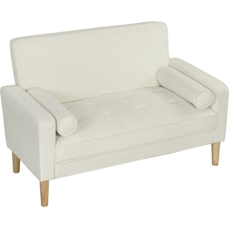 Divano a 2 posti in tessuto crema con gambe in legno (1/5)