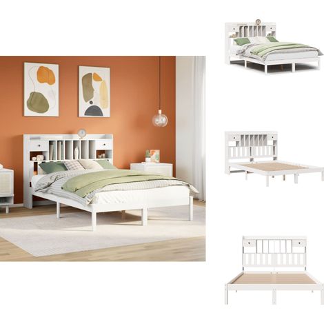 Lit bibliothèque sans matelas blanc 160x200 cm bois pin massif - Lit Bibliothèque - Lits Bibliothèque - Lit - Lit Double (1/5)