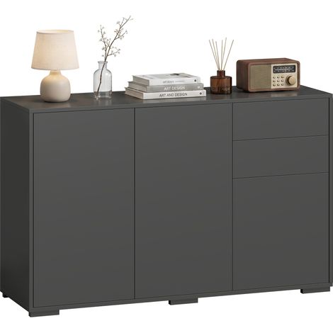Buffet meuble de rangement 2 tiroirs coulissants 3 portes étagère réglable panneaux de particules 117 x 36 x 74 cm noir (1/5)