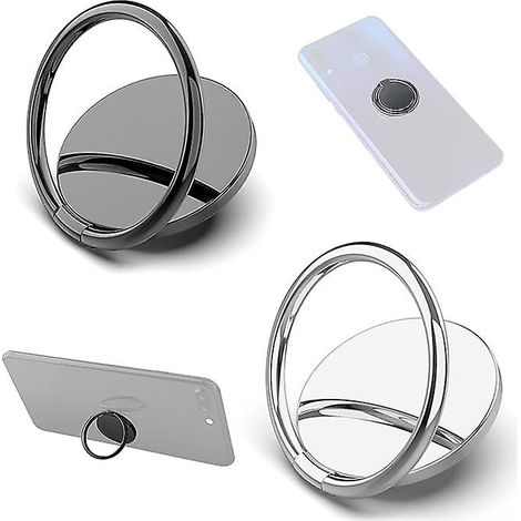 Support de téléphone portable à anneau (noir, argent), support rotatif à 360°, support universel, forte adhérence, compatible avec