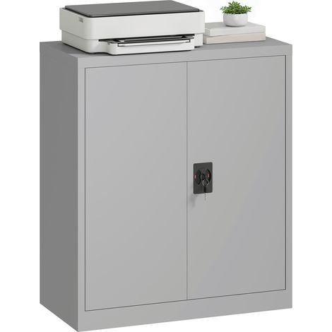 Armoire de Bureau Métallique, 80 x 40 x 92,5 cm, Meuble de Rangement en Acier avec Serrure, Étagère Réglable, Gris (1/5)