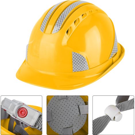 Casque de chantier ventilé en ABS avec bandes réfléchissantes (jaune)