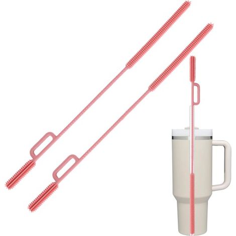 Spazzola in silicone per la pulizia di cannucce, con 4 testine riutilizzabili. Adatta per cannucce tipo Stanley Cup, vetro, acciaio inossidabile, bicchieri da frullato e tazze. (1/5)