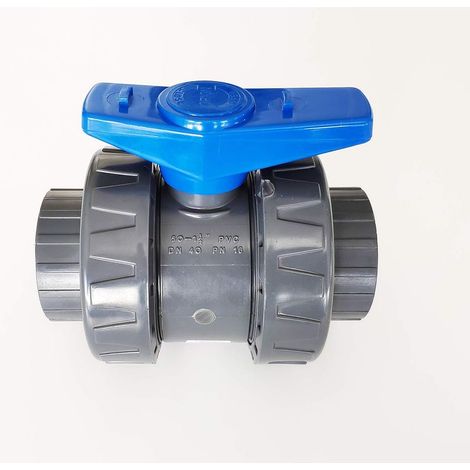 x 50-mm-PVC-Druckventil, Doppelverschraubung, abnehmbar, für Schwimmbäder, Innengewinde, Temperatur 60 °C