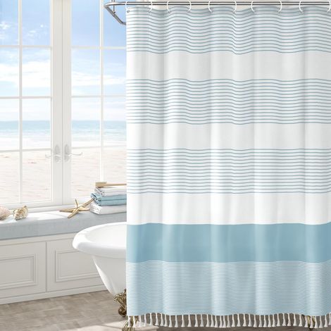 Rideau De Douche - 183 X 183 Cm - Polyester - Style Plage Ocean - À Franges - 1 Pièce (1/5)