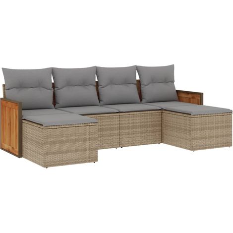 Salon de jardin avec coussins 6 pcs Mobilier de jardin beige résine tressée (1/5)