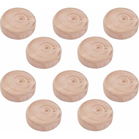 – Lot de 10 cache vis bois épicéa tête plate – Épaisseur 7mm, diamètre 25mm – Finition esthétique pour meubles (1/3)