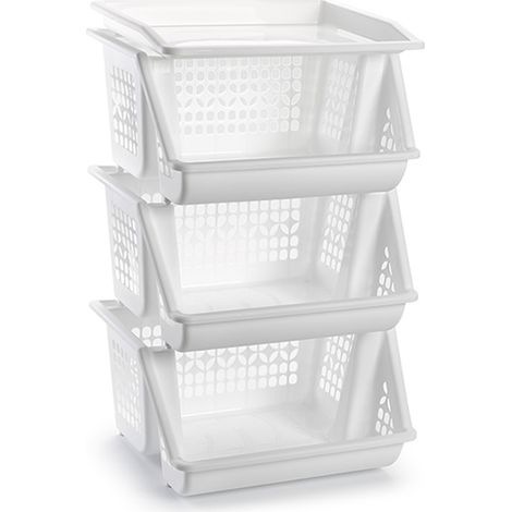 PLASTICFORTE verdulero apilable 3 pisos blanco , Verdulero apilable 3 pisos blancoFabricado en plástico de alta resistenciaFácil del limpiarPerfecto para su cocinaC