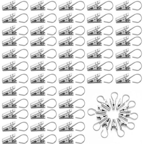 60 Pièces - Pinces à rideaux - 341310mm - Inox - Pinces à rideaux avec crochets - Crochets de rideaux - Pour suspendre des rideaux de douche, des lumières de Noël, des photos, des décorations intérieu (1/5)