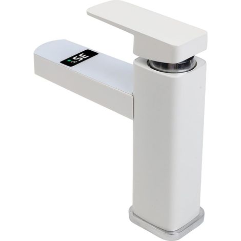 Robinet de lavabo, inox, blanc, pour salle de bain et vasque (1/5)