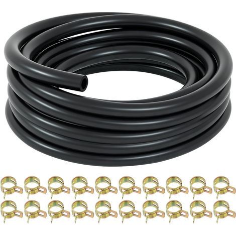 Kit tubo carburante da 5 mm, 2,4 metri, nero, con 20 fascette stringitubo, adatto per tosaerba, generatori, trattori, auto e piccoli motori. (1/5)
