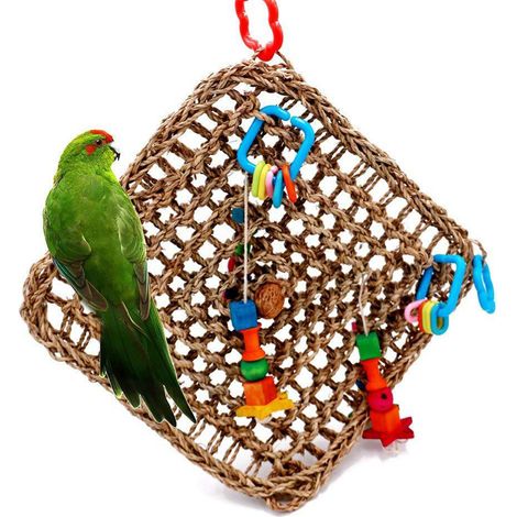 Jouet Pour Perroquet - Corde En Chanvre Et Algues Naturelles - Balançoire À Mâcher Pour Cage D Oiseau - Accessoire D Exercice Avec 2 Crochets (1/5)
