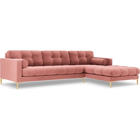 Canapé d'angle droit 5 places en velours rose (1/5)