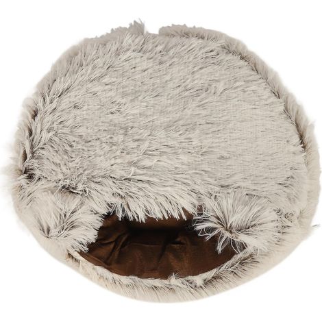 Lit-grotte pour chat semi-fermé, doux, confortable, chaud et moelleux, toutes saisons, universel, en peluche, pour chats, chiens et autres animaux de compagnie, couleur ours brun, taille L (1/5)