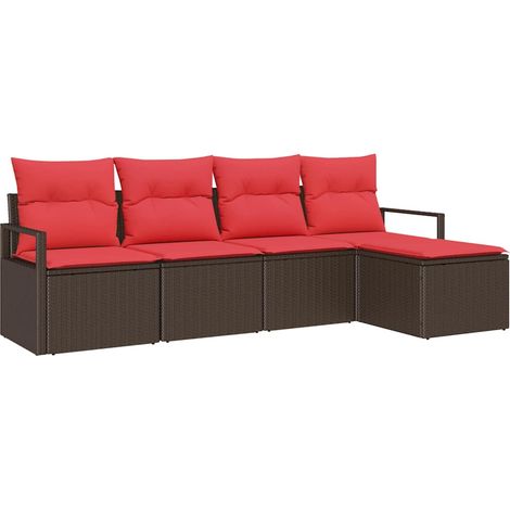 Sofa Set with Cushion Brown Poly Rattan vidaXL