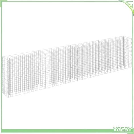Lit surélevé à gabion - FAFEICY - 145643 - Acier galvanisé - 360x30x90 cm - Argenté (1/5)