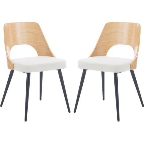 Wahson Office Chairs – Lot de 2 chaises de salle à manger en velours – Dossier bois naturel – Structure métal noir – Hauteur d'assise 47 cm – Beige (1/5)