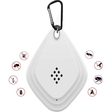 (Blanc) Répulsif anti-moustiques extérieur, répulsif anti-moustiques ultrasonique portable, répulsif électronique anti-moustiques alimenté par USB avec crochet noir (1/5)