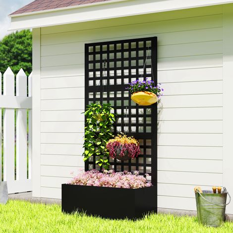 Jardinière avec Treillis Brise-Vue 89x40x178cm – Acier Galvanisé, Pour Plantes Grimpantes, Noir (1/5)