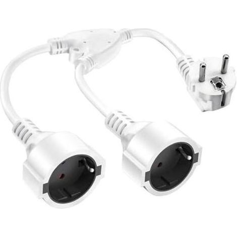 Fiche double pour prise, fiche double 16A/250V/Max, rallonge courte avec adaptateur prise Schuko 2 voies, fiche double Schuko pour cuisine, bureau, maison, blanc (1/5)