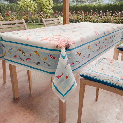 Nappe Anti-Taches Rectangulaire (140 x 300 cm) Couvre-Table de Cuisine, Motif Vie Marine, X14 Places, 100% fabriquée en Italie (1/5)