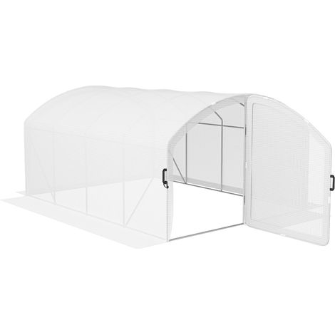Polytunnel Greenhouse Walk-in Grow House with UV-resistant PE Cover, Door, Galvanised Steel Frame, 4 x 3 x 2m, White