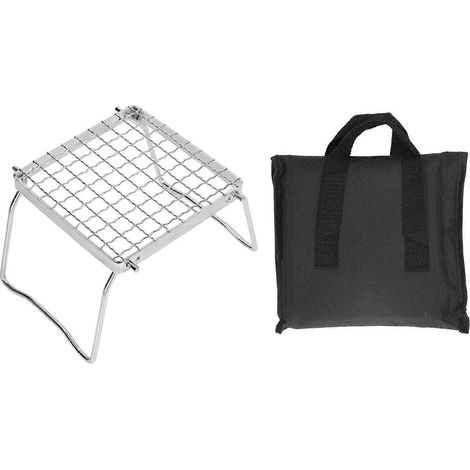 Grille de Camping Pliable en Acier Inoxydable Argenté, Support Barbecue Mini Portable pour Randonnée et Picnic, Foyer de Plein Air avec Grille Repliable (1/5)