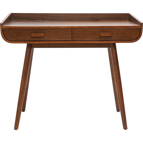 Bureau scandinave bois foncé avec rangements 2 tiroirs L100 cm HALLEN (1/5)