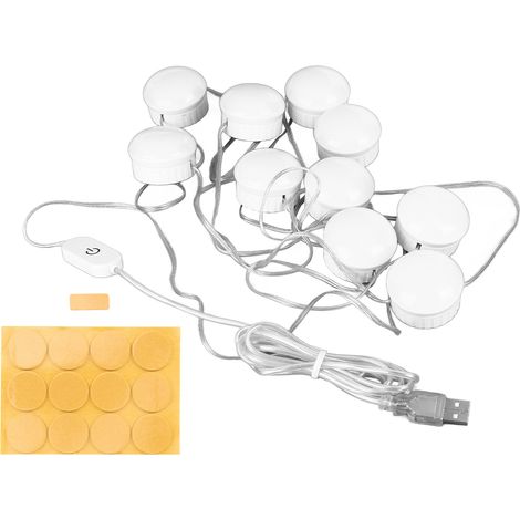 Miroir lumineux LED 10 ampoules blanc froid réglable 5 niveaux intensité toucher avec câble rétractable (1/5)