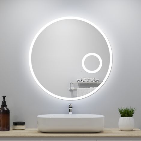 Ocean Miroir salle de bain rond 60x60cm LED Tricolore lumineux + anti-buée + double bluetooth+ loupe (1/5)