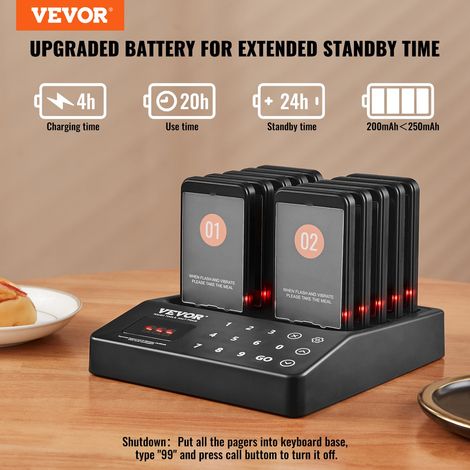Système de Téléavertisseur de Restaurant, Bipeurs Restaurant sans Fil Longue Portée de 400 m, avec Vibration et Clignotant, 10 Buzz… (1/5)