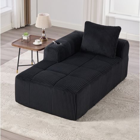 Sofa aus Cord in Schwarz 158 cm mit Seitenfächern und integrierten Becherhaltern