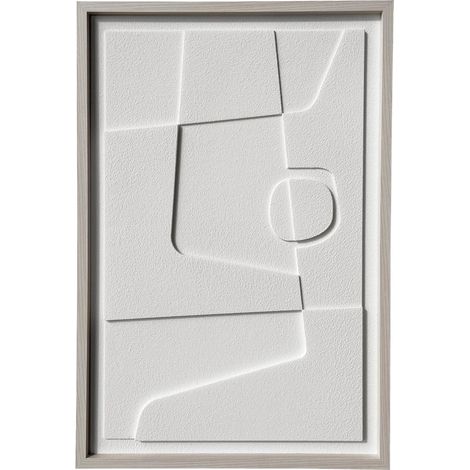 Cuadro enmarcado, diseño abstracto con acabado texturizado en color blanco roto 90x60cm