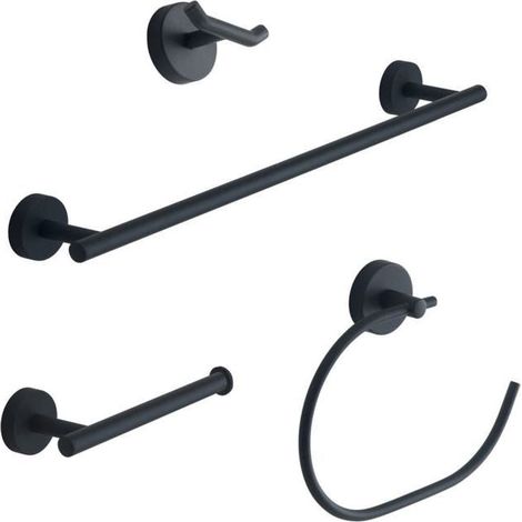 4 pièces accessoires salle de bain murales, finition noir mat, porte-serviettes 45 cm, série Violetta, usage domestique