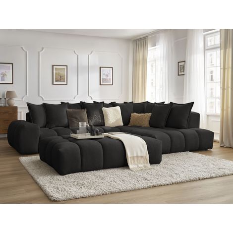 Bobochic – Canapé d'angle fixe 5 places avec pouf – Tissu texturé déperlant – Design moderne – Longueur 352cm – Largeur 210cm – Pour salon convivial (1/5)