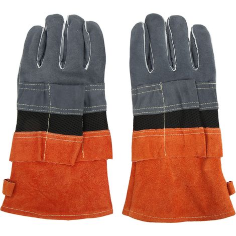 1 Paire de Gants de Cuisson Résistants à la Chaleur, Anti-Brûlures en Cuir pour Barbecue et Grill - Orange (1/5)