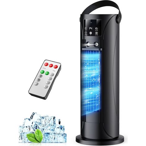 Climatiseur Mobile 4 en 1 Silencieux 28dB, Rafraîchisseur d’Air Mode Tempête, Oscillation 120°, 4 Vitesses Vent Naturel 3D Sommeil, 2 Brumisations, Minuterie 8H pour Chambre Bureau(Noir pur)