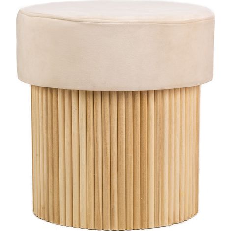 Nordlys – Pouf de salon en velours premium – Base en bois frêne marron – Hauteur d'assise 45 cm – Confort mousse haute densité